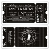 Hochzeit Einladungen - Schwarz-Weiß Ticket schwarze Version