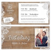 Hochzeitseinladungen DIN Lang Ticket - Rustikal mit weißer Spitze